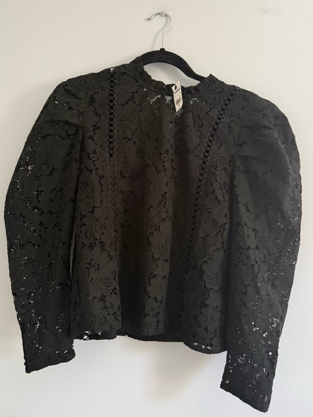 Express Black Lace Puff-Sleeve Blouse
